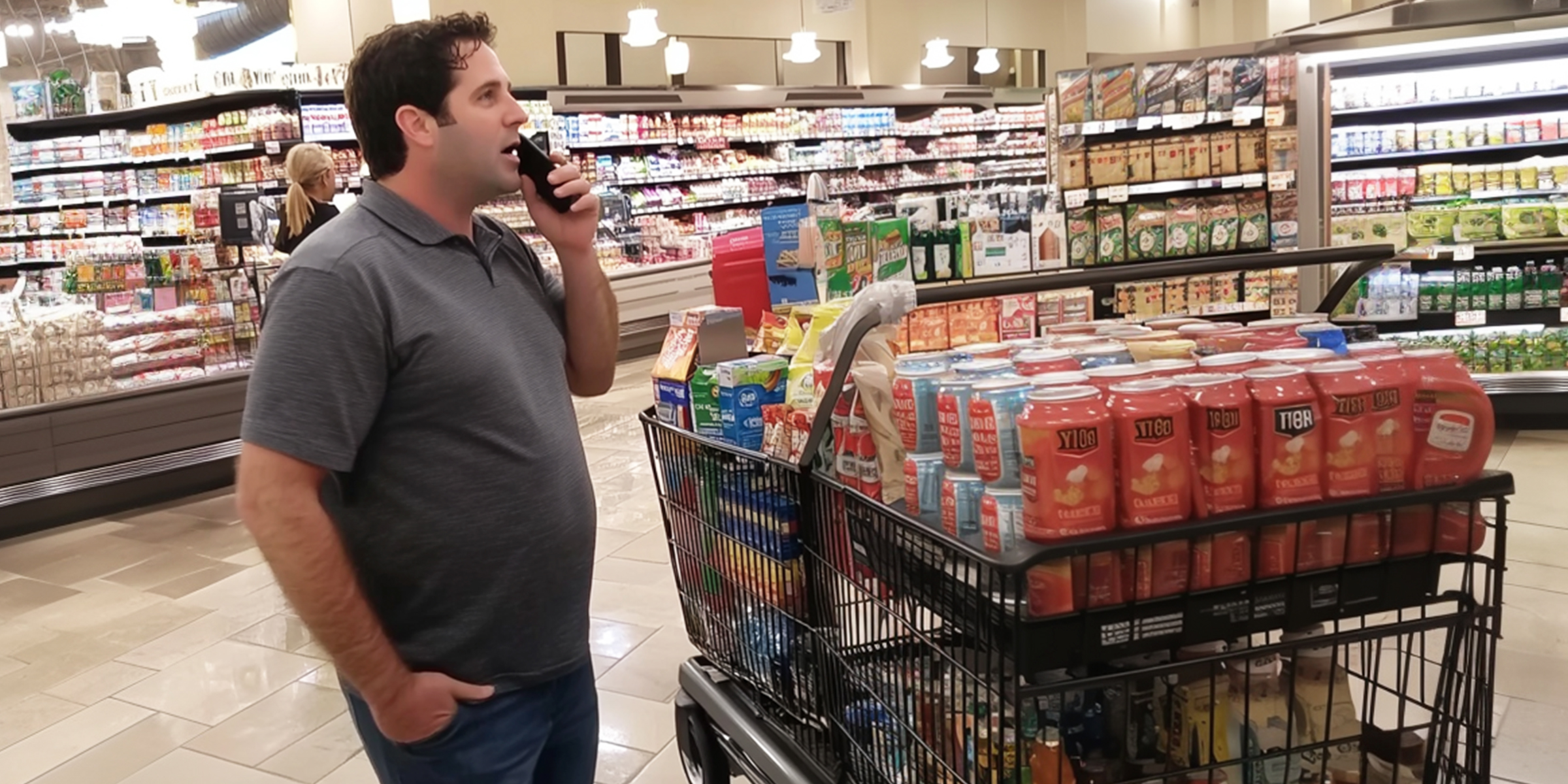 A man speaking on his phone near a shopping cart | Source: Amomama