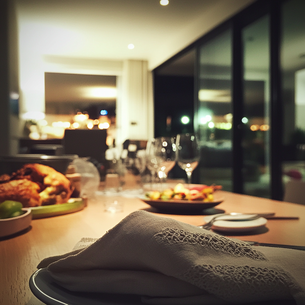 A folded napkin on a dining table | Source: Midjourney