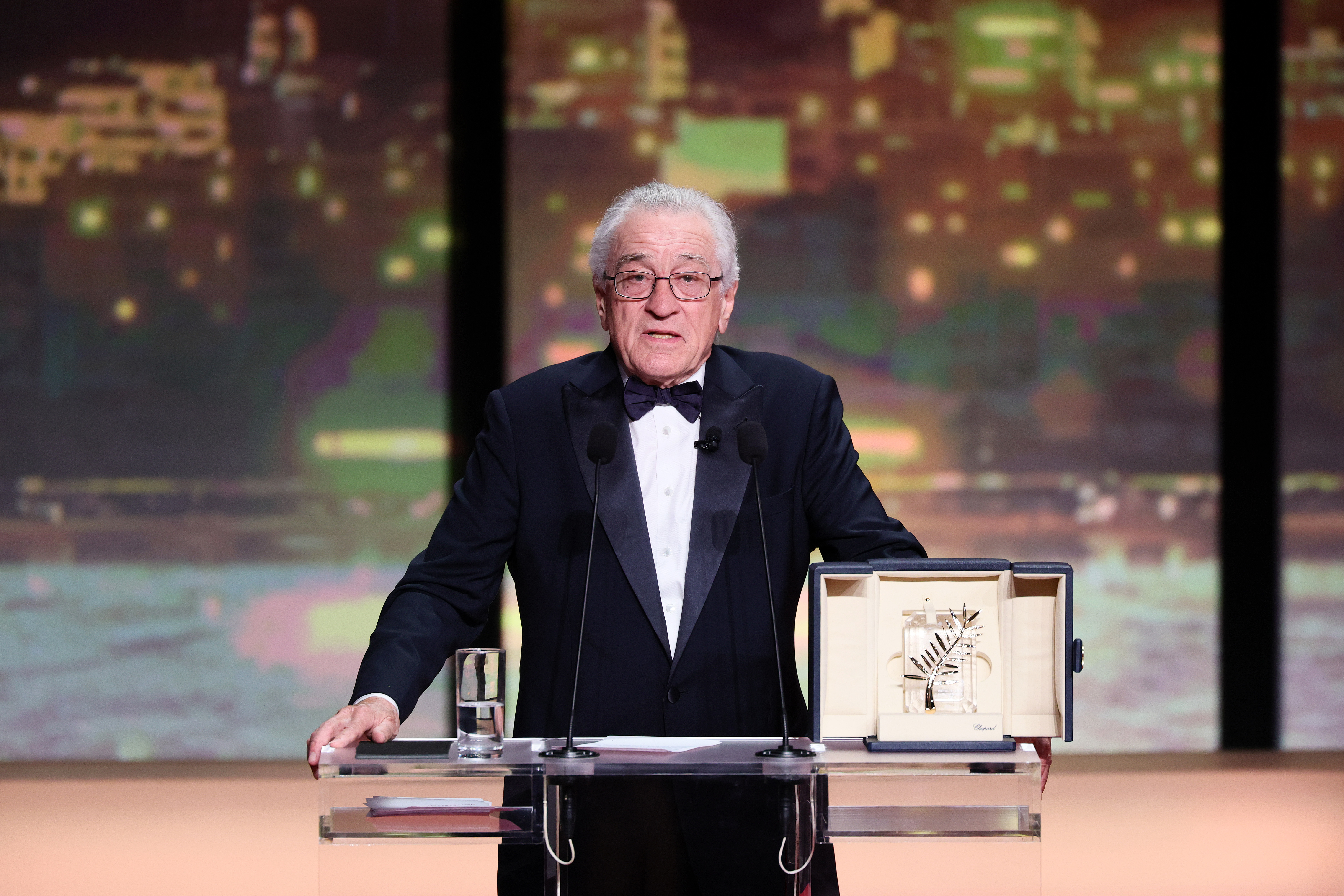 Robert De Niro accepts the honorary Palme d'Or onstage during the opening ceremony at the 78th annual Cannes Film Festival at the Palais de Festival on May 13, 2025, in Cannes, France. | Source: Getty Images