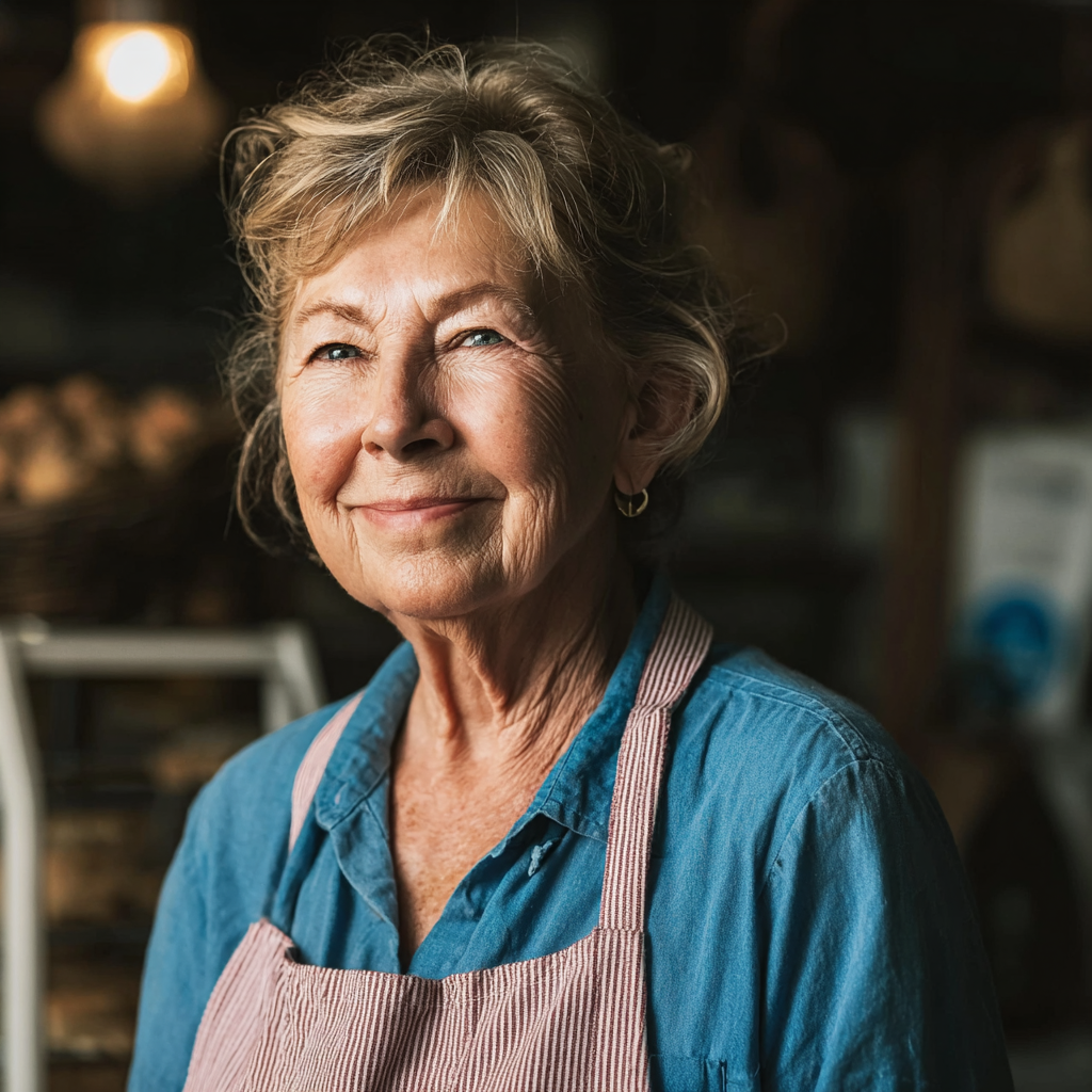 A kind grandmother in a bakery shop | Source: Midjourney