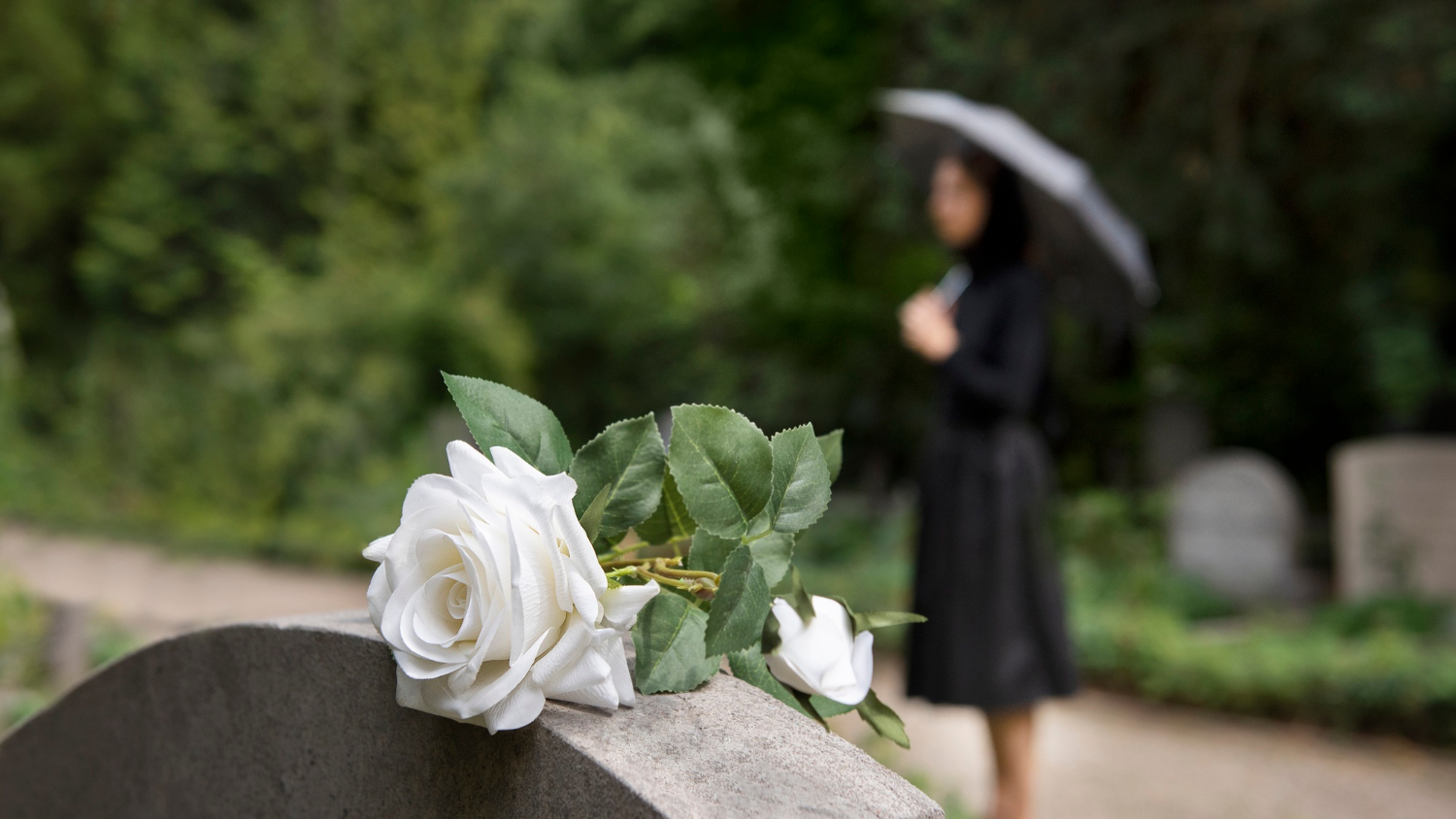 Blurry backdrop of a woman staring at a gravestone | Source: Freepik