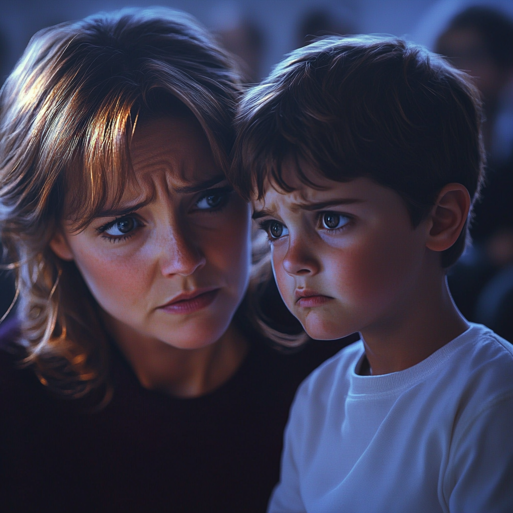 A worried mother looking at her disheartened son | Source: Midjourney