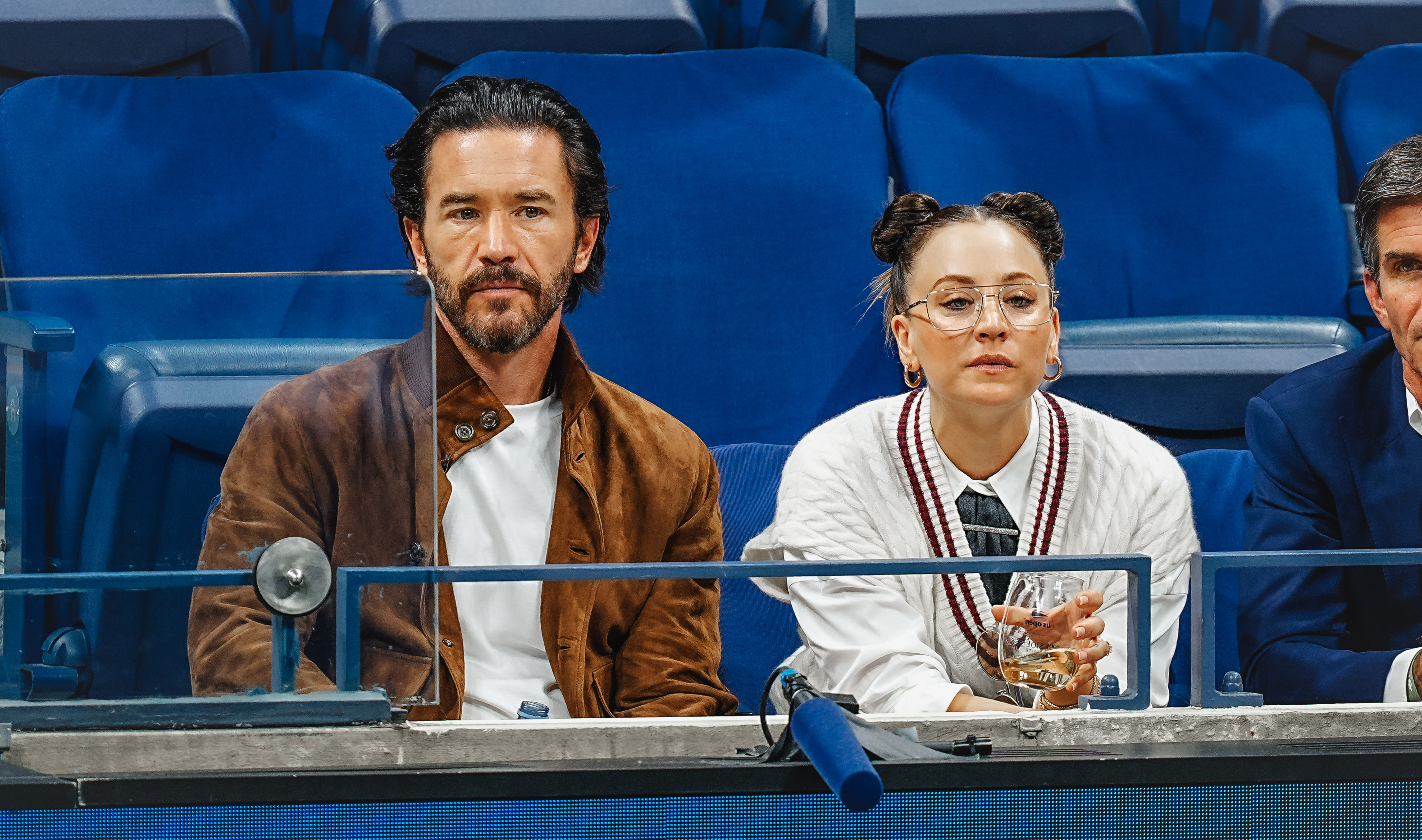Kaley Cuoco and Tom Pelphrey are seen at Day 13 of the 2025 US Open Tennis Championships at USTA Billie Jean King National Tennis Center on September 5, 2025, in Flushing Meadows, Queens, New York City. | Source: Getty Images