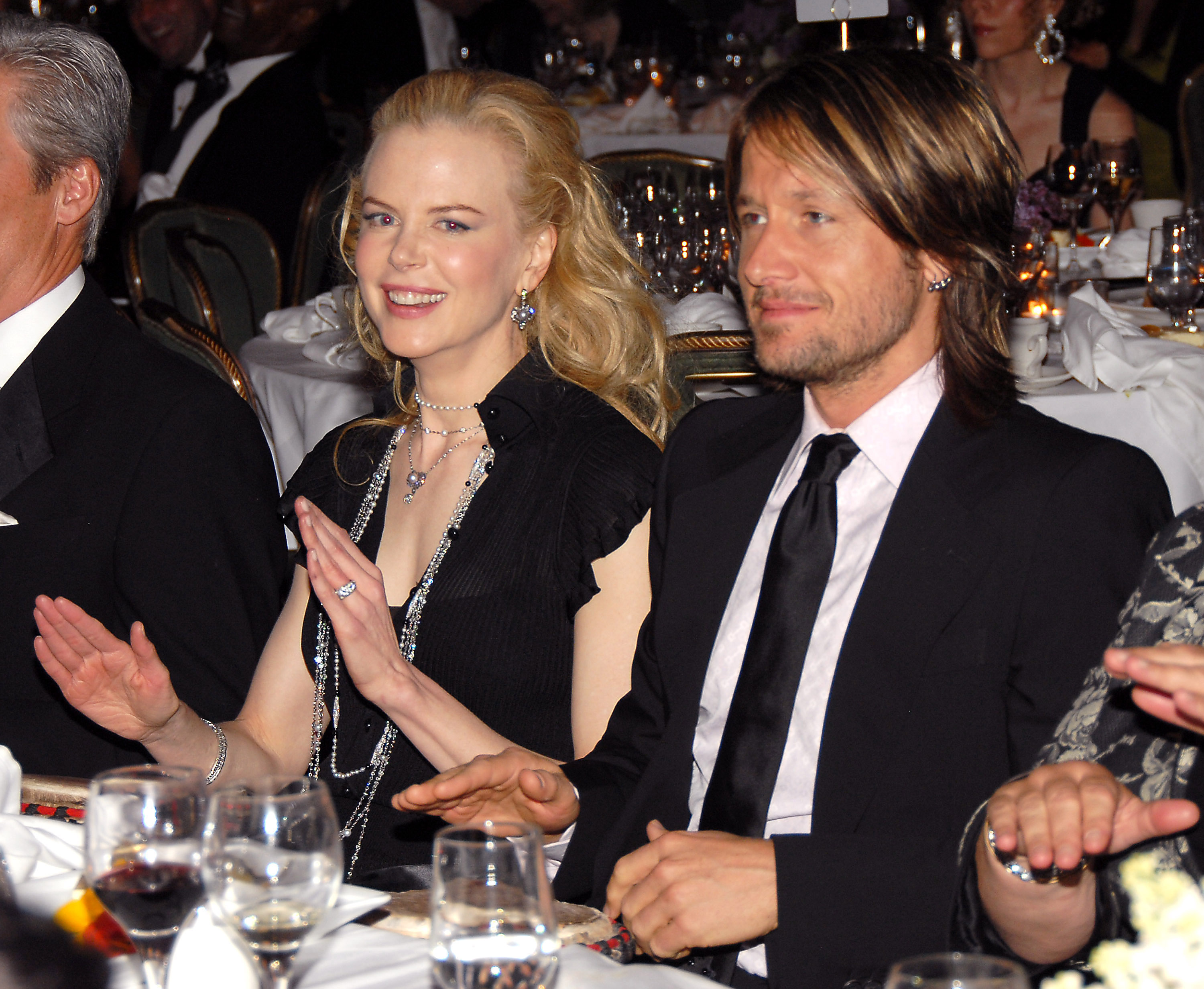 Nicole Kidman and Keith Urban play drums led by Drum Cafe NY during UNIFEM's 30th Anniversary Celebration hosted by Kidman in the Grand Ballroom of the Hilton on May 13, 2006, in New York City. | Source: Getty Images